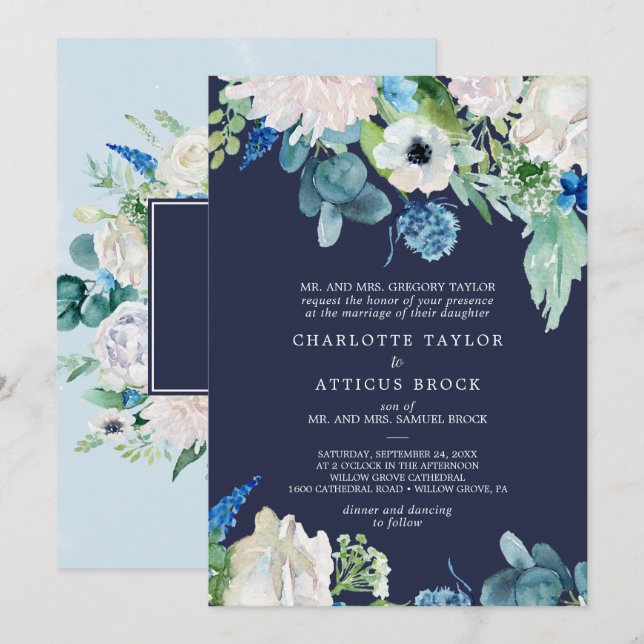 Klassische weiße Blume | Traditionelle Hochzeit de Einladung (Vorne/Hinten)