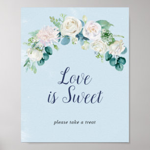 Klassische weiße Blumen   Blaues Liebe ist süß Sch Poster