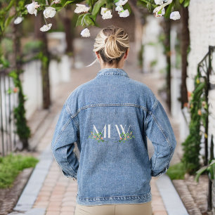 Klassische weiße Initialen mit Blüten und Verzweig Jeansjacke