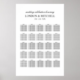 Klassische weiße Monogramm-Hochzeitssitzordnung Poster