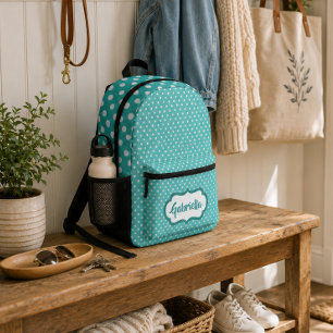 Klassische weiße Polka Punkte auf Aquamarinem Minz Bedruckter Rucksack