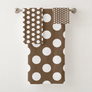 Klassische weiße Polka-Punkte auf braun Badhandtuch Set