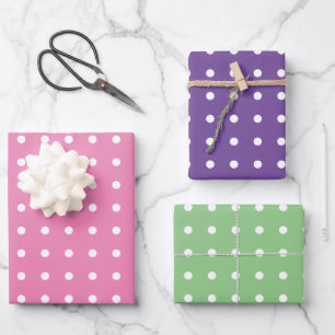 Klassische weiße Polka Punkte auf rosa Lila und gr Geschenkpapier Set