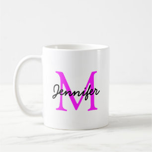 Klassische weiße Tasse mit lila Neonmonogramm