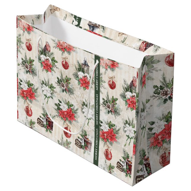 Klassische weiße und rote Blume Große Geschenktüte (Vorderseite Schrägansicht)