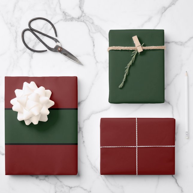 Klassische weiße und rote Streifen Geschenkpapier Set (Vorderseite)