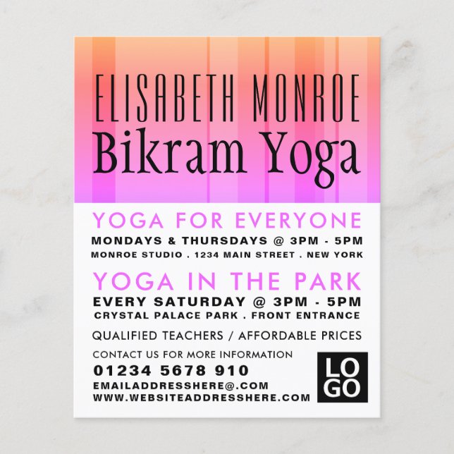 Klassische Werbung für rosa Bikram Yoga-Klasse Flyer (Vorne)