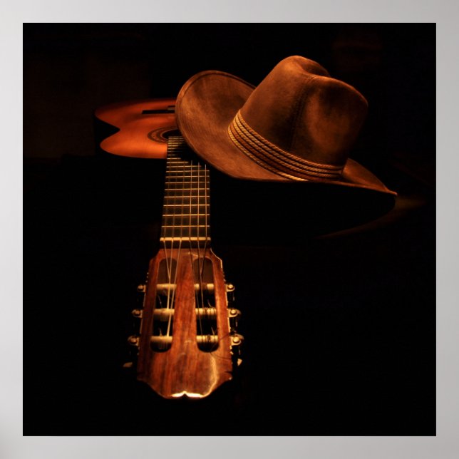 Klassische Western-Gitarre und Cowboyhut Poster (Vorne)