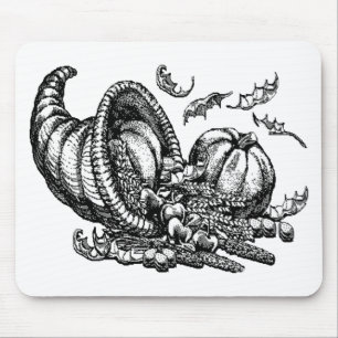 Klassische Wicker Cornucopia Schwarz-weiß Illustra Mousepad