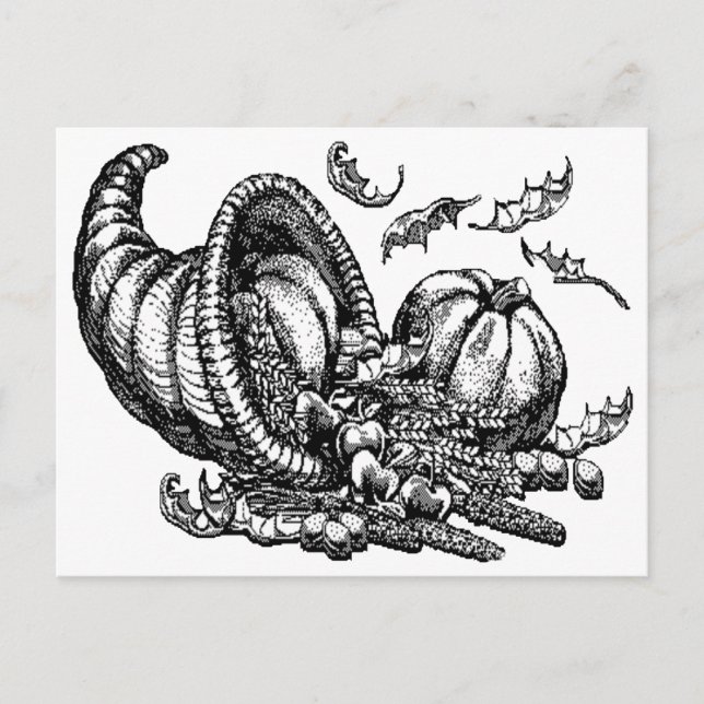 Klassische Wicker Cornucopia Schwarz-weiß Illustra Postkarte (Vorderseite)