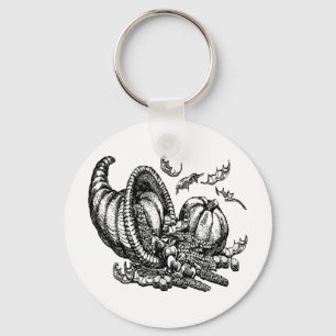 Klassische Wicker Cornucopia Schwarz-weiß Illustra Schlüsselanhänger