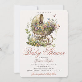 Klassische Wicker Stroller Floral Girl Babydusche Einladung
