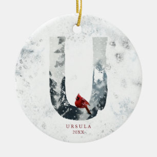 Klassische winterliche Weihnachtsszene mit Monogra Keramik Ornament
