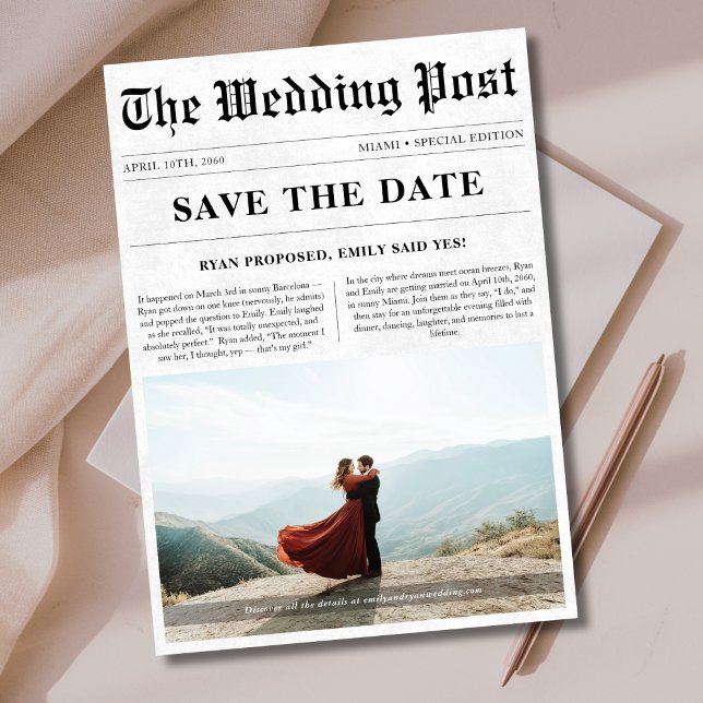 Klassische Zeitung Stil Romantisches Foto Hochzeit Save The Date (Von Creator hochgeladen)