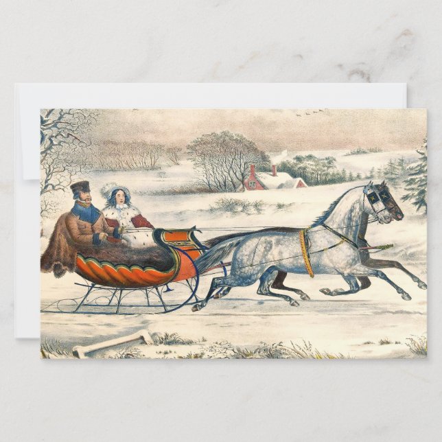 Klassischer 1853 Schlittenfahrt Currier Ives Straß (Vorderseite)