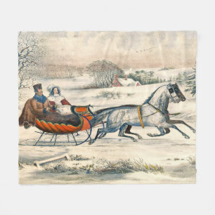 Klassischer 1853 Schlittenfahrt Currier Ives Straß Fleecedecke