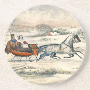 Klassischer 1853 Schlittenfahrt Currier Ives Straß Getränkeuntersetzer