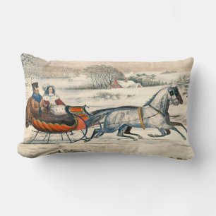Klassischer 1853 Schlittenfahrt Currier Ives Straß Lendenkissen