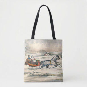 Klassischer 1853 Schlittenfahrt Currier Ives Straß Tasche