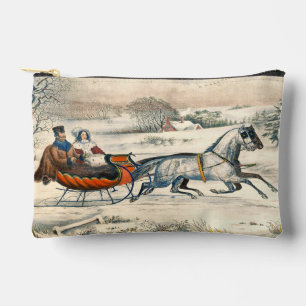 Klassischer 1853 Schlittenfahrt Currier Ives Straß Zubehörtasche