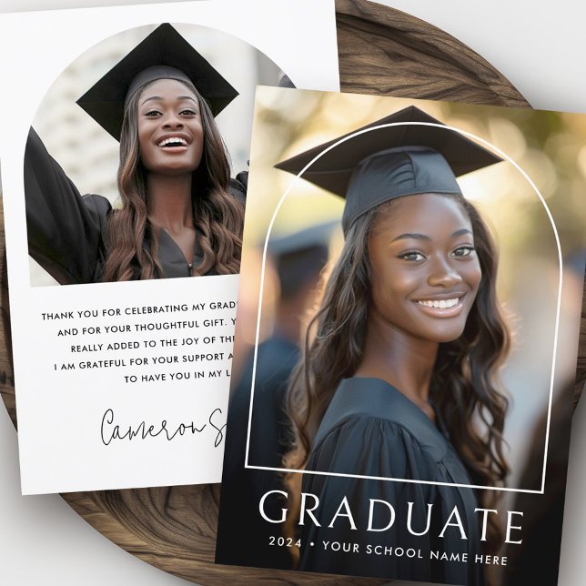 Klassischer Abschluss-Foto Dankeskarte (Elegant arch classic graduation photo graduate thank you card)