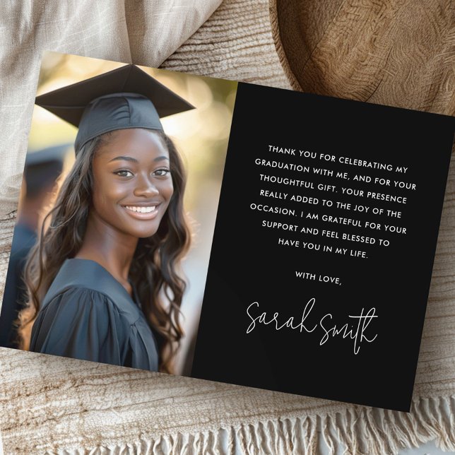 Klassischer Abschluss mit schwarzem Foto Dankeskarte (Simple classic black photo graduation thank you card)