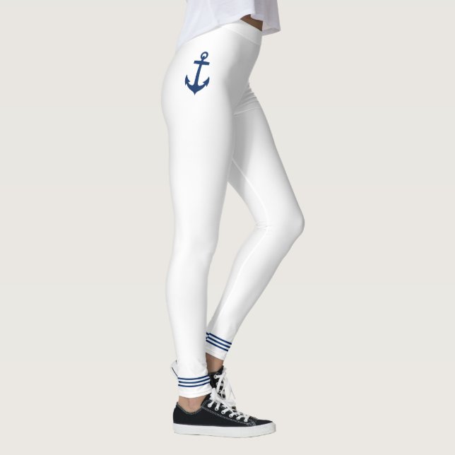 Klassischer Anker der Marine Blaue Streifen Leggings (Rechts)