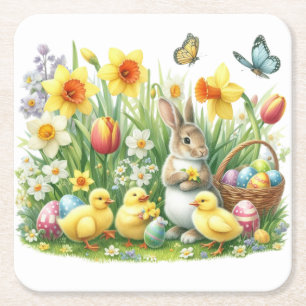 Klassischer/antiker Osterhase/Huhn Rechteckiger Pappuntersetzer