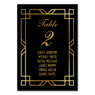 Klassischer Art Deco Rahmen Hochzeit Schwarz Gold  Tischnummer