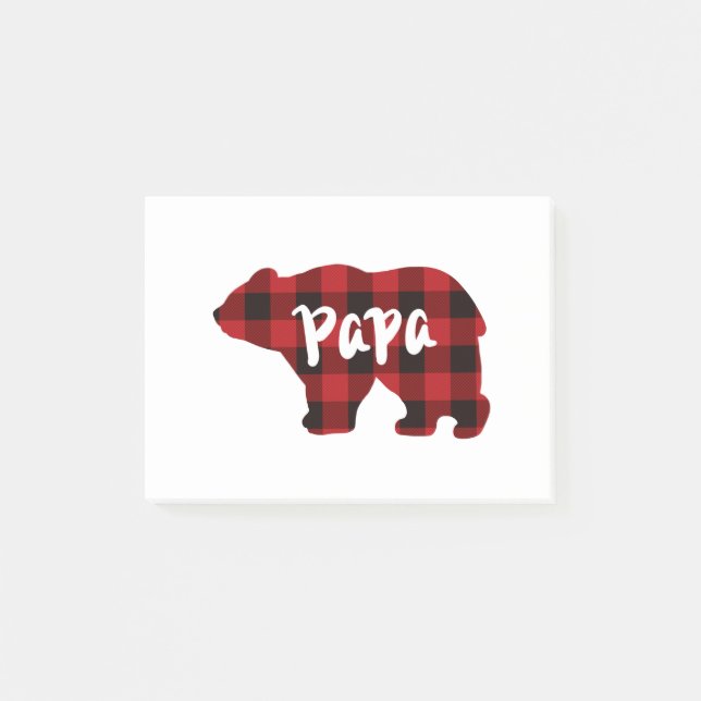 Klassischer Bär Silhouette Papa Bär Rot kariert Post-it Klebezettel (Vorderseite)