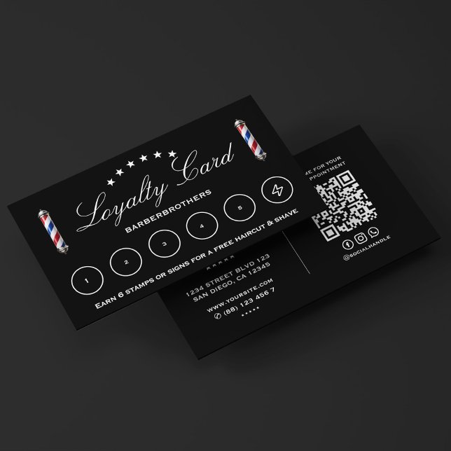 Klassischer Barberer Pole Black Barbershop Ernennu Visitenkarte (Barbershop Modern Classic Barber Pole Black Business Card
)
