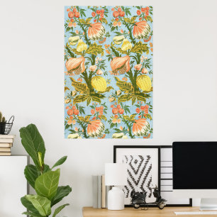 Klassischer Barock-Blumen-Frucht-Damaskus-Stoff Poster