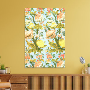 Klassischer Barock Blumen Frucht Damast Stoff Leinwanddruck
