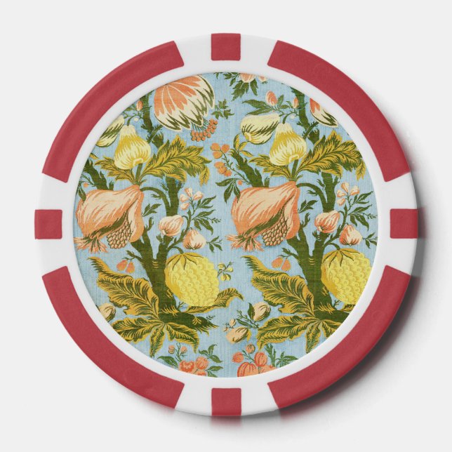 Klassischer Barock Blumen Frucht Damast Stoff Pokerchips (Vorderseite)