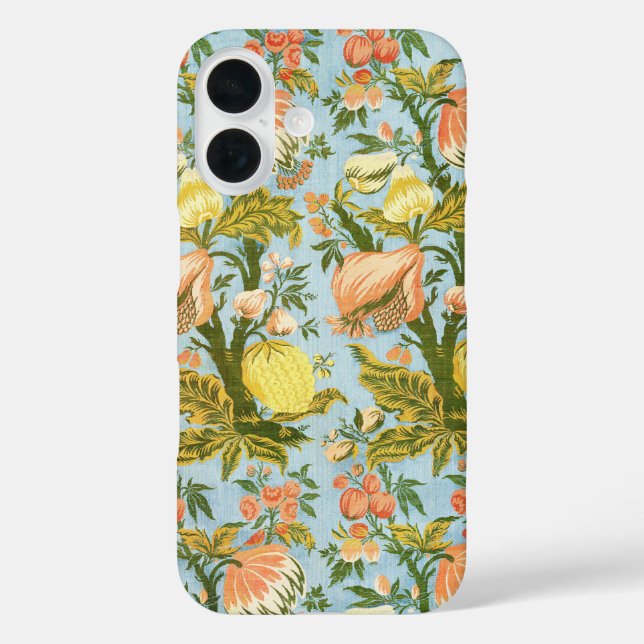 Klassischer barocker Blumen-Frucht-Damaskus-Stoff iPhone 16 Hülle (Rückseite)