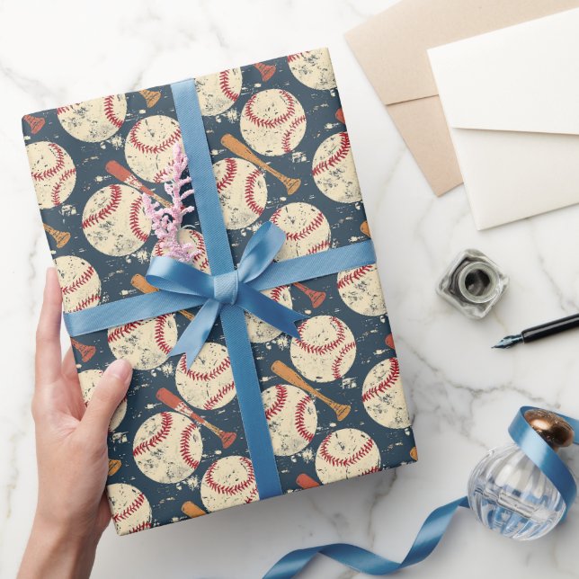 Klassischer Baseball mit Distressed-Effekt Geschenkpapier (Schenken)