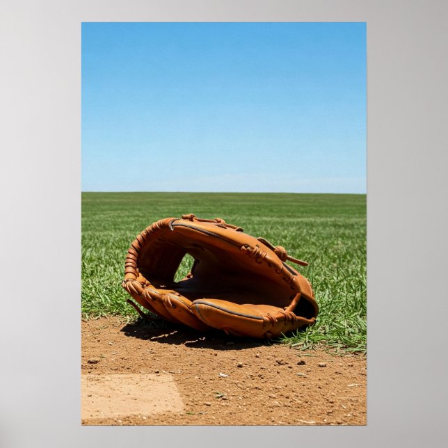 Klassischer Baseballhandschuh auf Infield-Erde Poster (Vorne)