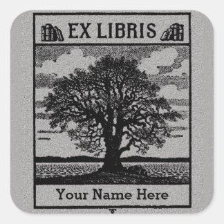 Klassischer Baum mit Büchern Ex Libris Buchzeichen Quadratischer Aufkleber