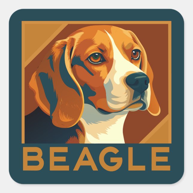 Klassischer Beagle Portrait Retro Style Quadratischer Aufkleber (Vorderseite)