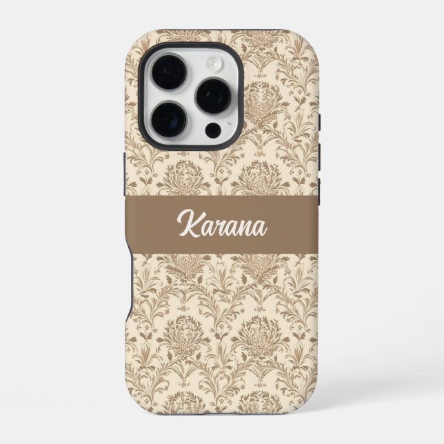 Klassischer Beiger Damast iPhone 16 Pro Hülle (Rückseite)