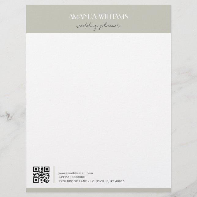 Klassischer Beruflicher QR Code Matcha Briefbogen (Vorderseite)