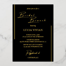 Klassischer Black & Gold Calligraphy Bridal Brunch Folieneinladung