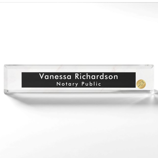 Klassischer Black & Marble Notary Public Gold Pen Namensplakette (Vorderseite)