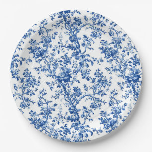 Klassischer blauer Blumen-Toile-Gartenparty-Teller Pappteller