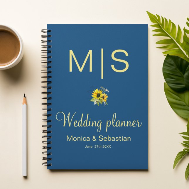 Klassischer blauer Sonnenblumen-Hochzeitsplaner Planer (Von Creator hochgeladen)