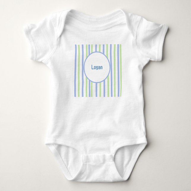 Klassischer blauer und Limoner Name Baby Strampler (Vorderseite)