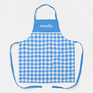 Klassischer Blauer und Weiß Gingham Name Personal Schürze