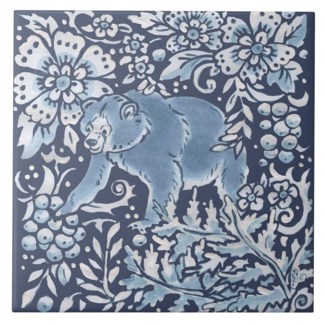 Klassischer Blauer Verzierter Bärenwald Fliese (Vorderseite)