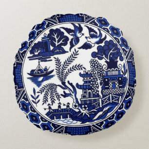 Klassischer blauer Weide-China-Entwurf Rundes Kissen
