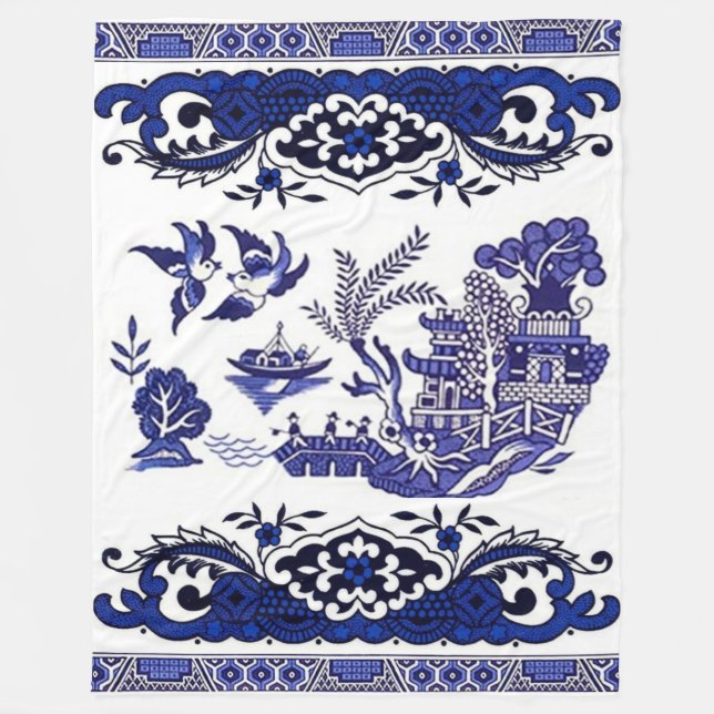 Klassischer blauer Weide-Entwurf Fleecedecke (Vorderseite)